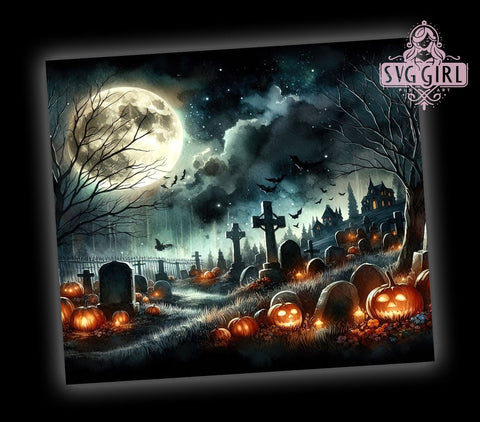 Spooky Cemetery 20oz Tumbler Wrap Sublimation Design, Straight Tapered Tumbler Wrap, Full Moon Graveyard Tumbler Png, Instant Digital Download Sublimation SvggirlplusArt 