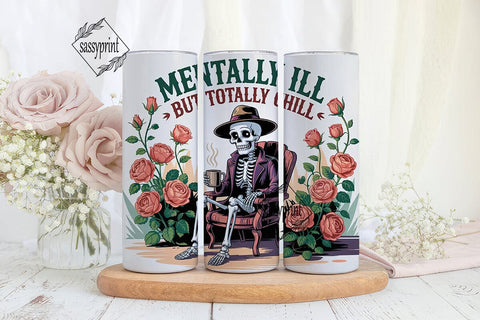 Spooky Chill Skeleton 20oz Tumbler Wrap Sublimation sassyprint 