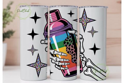 Spooky Cocktail Shaker 20oz Tumbler Wrap Sublimation PixelChick 