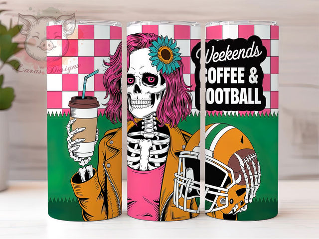 Spooky Coffee Football Mom Tumbler Wrap, Womens Football Tumbler, Coffee Skeleton Tumbler, Pink Football Tumbler, Game Day Tumbler, Spooky Season Tumbler, Funny Football Mom Sublimation Lara' s Designs 