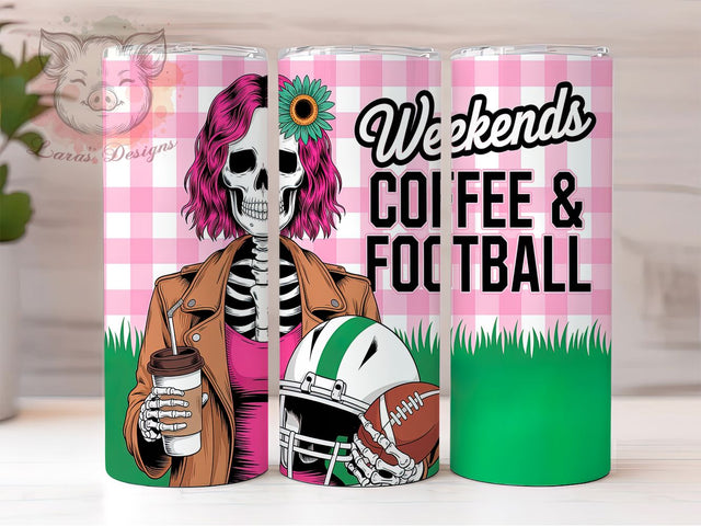 Spooky Coffee Football Mom Tumbler Wrap, Womens Football Tumbler, Coffee Skeleton Tumbler, Pink Football Tumbler, Game Day Tumbler, Spooky Season Tumbler, Funny Football Mom Sublimation Lara' s Designs 