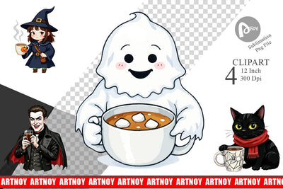 Spooky Coffee Sips Clipart Sublimation artnoy 