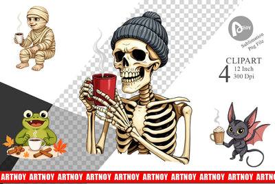 Spooky Coffee Sips Clipart Sublimation artnoy 