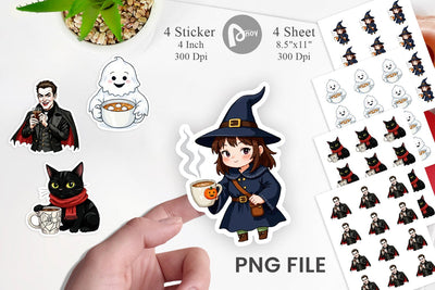 Spooky Coffee Sips Sticker Sublimation artnoy 
