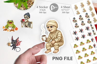 Spooky Coffee Sips Sticker Sublimation artnoy 