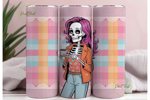 Spooky Coffee Skeleton 20oz Tumbler Wrap Sublimation PixelChick 