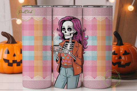 Spooky Coffee Skeleton 20oz Tumbler Wrap Sublimation PixelChick 