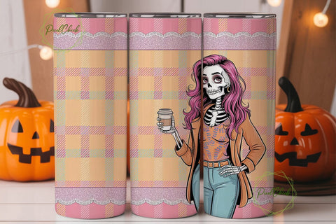 Spooky Coffee Skeleton 20oz Tumbler Wrap Sublimation PixelChick 