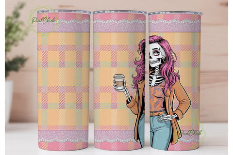 Spooky Coffee Skeleton 20oz Tumbler Wrap Sublimation PixelChick 