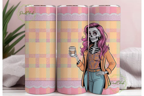 Spooky Coffee Skeleton 20oz Tumbler Wrap Sublimation PixelChick 