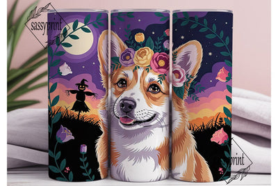 Spooky Corgi Floral 20oz Tumbler Wrap Sublimation sassyprint 