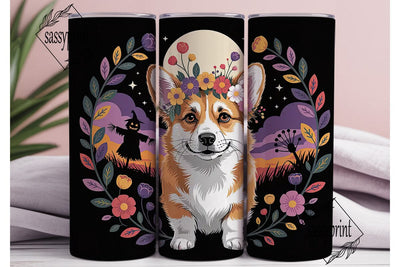 Spooky Corgi Floral 20oz Tumbler Wrap Sublimation sassyprint 