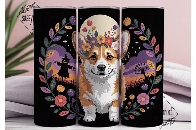 Spooky Corgi Floral 20oz Tumbler Wrap Sublimation sassyprint 