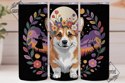 Spooky Corgi Floral 20oz Tumbler Wrap Sublimation sassyprint 