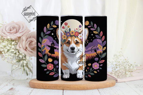 Spooky Corgi Floral 20oz Tumbler Wrap Sublimation sassyprint 