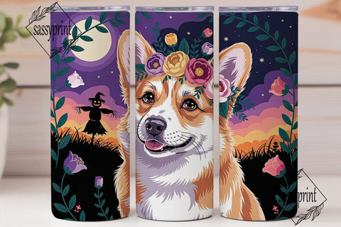 Spooky Corgi Floral 20oz Tumbler Wrap Sublimation sassyprint 