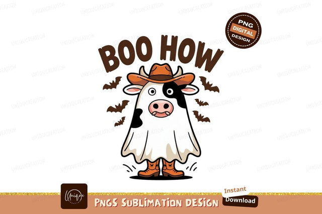 Spooky Cow Halloween Ghost Cowboy Sublimation Png Sublimation Designangry 