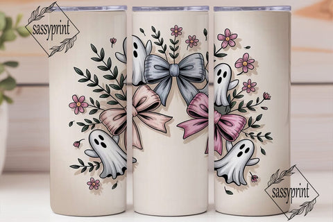 Spooky Cute Bows & Ghosts Tumbler Wrap Sublimation sassyprint 