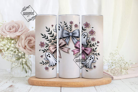 Spooky Cute Bows & Ghosts Tumbler Wrap Sublimation sassyprint 