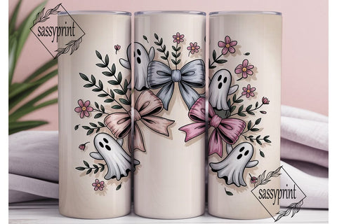 Spooky Cute Bows & Ghosts Tumbler Wrap Sublimation sassyprint 