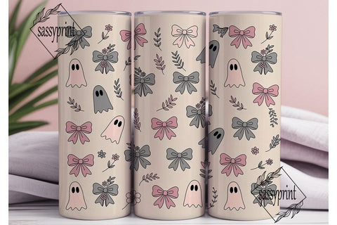 Spooky Cute Bows & Ghosts Tumbler Wrap Sublimation sassyprint 