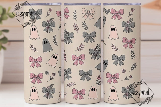 Spooky Cute Bows & Ghosts Tumbler Wrap Sublimation sassyprint 