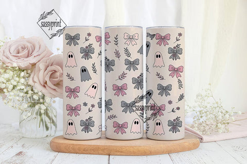 Spooky Cute Bows & Ghosts Tumbler Wrap Sublimation sassyprint 