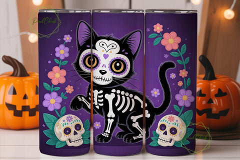 Spooky Cute Cat 20oz Tumbler Wrap Sublimation PixelChick 