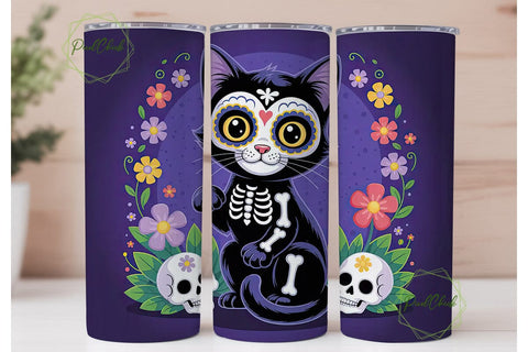 Spooky Cute Cat 20oz Tumbler Wrap Sublimation PixelChick 