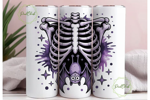 Spooky Cute Skeleton Bat 20oz Tumbler Sublimation PixelChick 