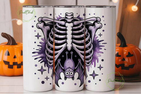 Spooky Cute Skeleton Bat 20oz Tumbler Sublimation PixelChick 