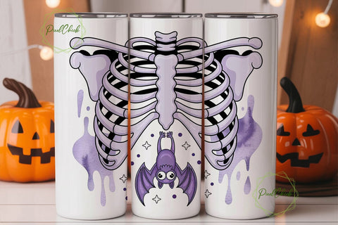 Spooky Cute Skeleton Bat 20oz Tumbler Sublimation PixelChick 