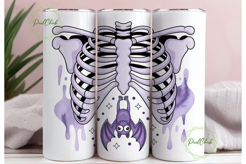 Spooky Cute Skeleton Bat 20oz Tumbler Sublimation PixelChick 
