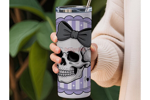 Spooky Cute Skull Tumbler Wrap Sublimation DesignSVG 