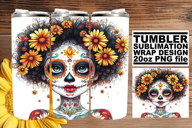 Spooky Day of the Dead Tumbler – 20oz Watercolor Sublimation Sublimation afrosvg 