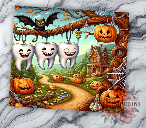 Spooky Dentist Halloween 20oz Tumbler Wrap PNG, Dental Assistant Halloween Tumbler PNG Sublimation Design, Straight & Tapered Tumbler Wrap, Instant Digital Download Sublimation Li Zamperini 