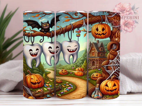 Spooky Dentist Halloween 20oz Tumbler Wrap PNG, Dental Assistant Halloween Tumbler PNG Sublimation Design, Straight & Tapered Tumbler Wrap, Instant Digital Download Sublimation Li Zamperini 