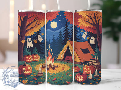 Spooky Fall Camping Ghost Tumbler, Autumn Ghost Wrap, Halloween Tumbler Design, 20Oz Skinny Tumbler, Spooky Fall Sublimation, Campfire Ghost Tumbler, Autumn Camping Wrap Sublimation ToriDesigns 