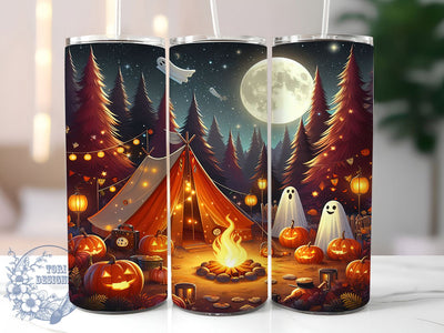 Spooky Fall Camping Ghost Tumbler, Autumn Ghost Wrap, Halloween Tumbler Design, 20Oz Skinny Tumbler, Spooky Fall Sublimation, Campfire Ghost Tumbler, Autumn Camping Wrap Sublimation ToriDesigns 