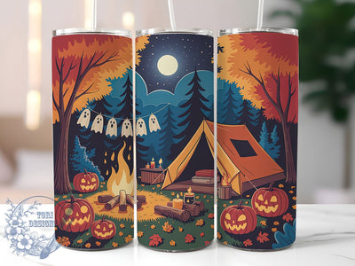 Spooky Fall Camping Ghost Tumbler, Autumn Ghost Wrap, Halloween Tumbler Design, 20Oz Skinny Tumbler, Spooky Fall Sublimation, Campfire Ghost Tumbler, Autumn Camping Wrap Sublimation ToriDesigns 