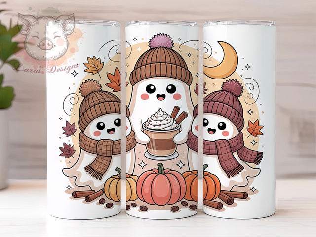 Spooky Fall Ghost Coffee Tumbler Wrap, Pumpkin Season Wrap, 20oz Sublimation, Halloween Coffee Cup, Spooky Pumpkin Mug, Fall Ghost Tumbler, Autumn Coffee Drinkware Sublimation Lara' s Designs 
