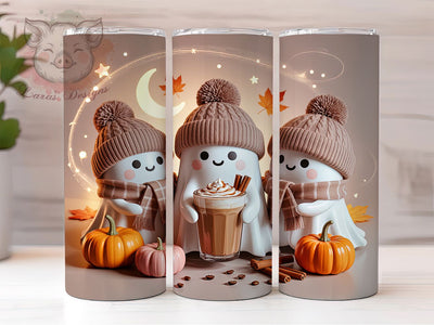 Spooky Fall Ghost Coffee Tumbler Wrap, Pumpkin Season Wrap, 20oz Sublimation, Halloween Coffee Cup, Spooky Pumpkin Mug, Fall Ghost Tumbler, Autumn Coffee Drinkware Sublimation Lara' s Designs 