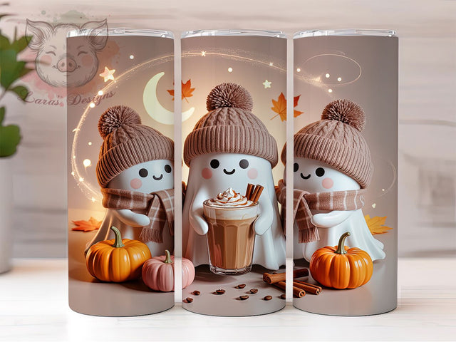 Spooky Fall Ghost Coffee Tumbler Wrap, Pumpkin Season Wrap, 20oz Sublimation, Halloween Coffee Cup, Spooky Pumpkin Mug, Fall Ghost Tumbler, Autumn Coffee Drinkware Sublimation Lara' s Designs 