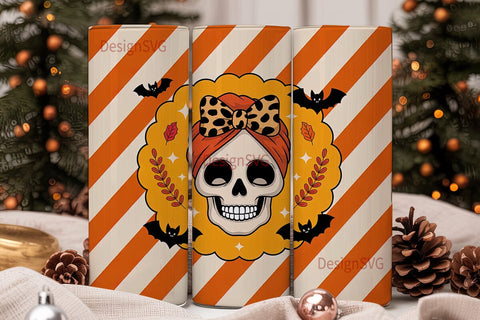 Spooky Fall Skull 20oz Tumbler Wrap Sublimation DesignSVG 