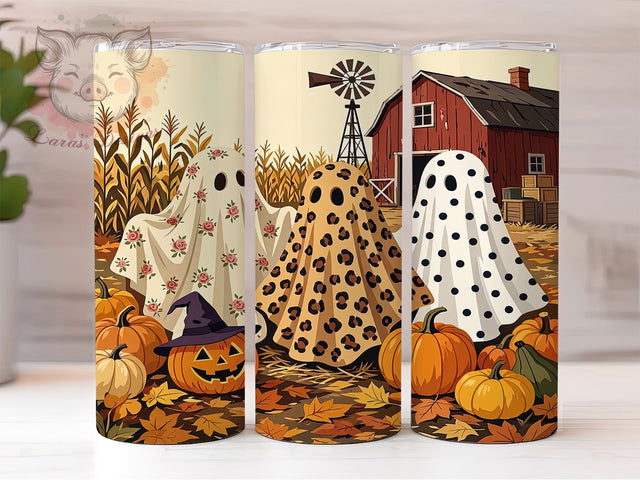 Spooky Farm Ghosts 20oz Tumbler, Farm Ghosts, Spooky Cute, Halloween Design, Rustic Style, Whimsical Pattern, 20oz Wrap, Sublimation Tumbler Sublimation Lara' s Designs 