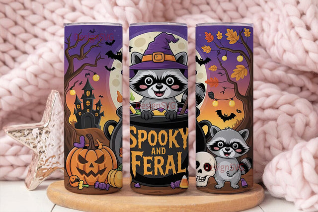 Spooky & Feral Raccoon 20oz Tumbler Wrap Sublimation DesignSVG 