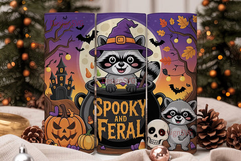 Spooky & Feral Raccoon 20oz Tumbler Wrap Sublimation DesignSVG 