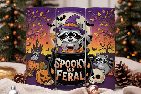 Spooky & Feral Raccoon 20oz Tumbler Wrap Sublimation DesignSVG 