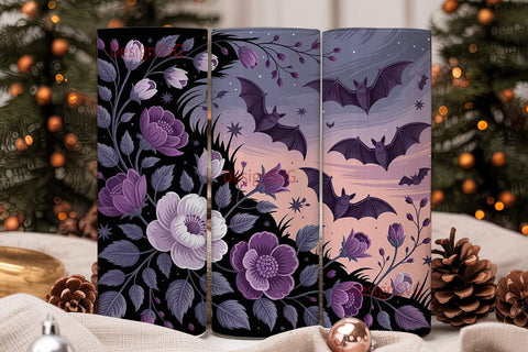 Spooky Floral Bat 20oz Tumbler Wrap Sublimation DesignSVG 
