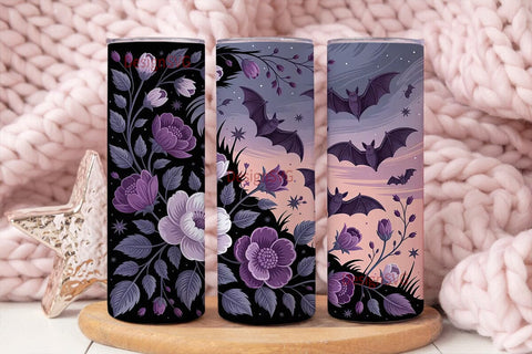 Spooky Floral Bat 20oz Tumbler Wrap Sublimation DesignSVG 